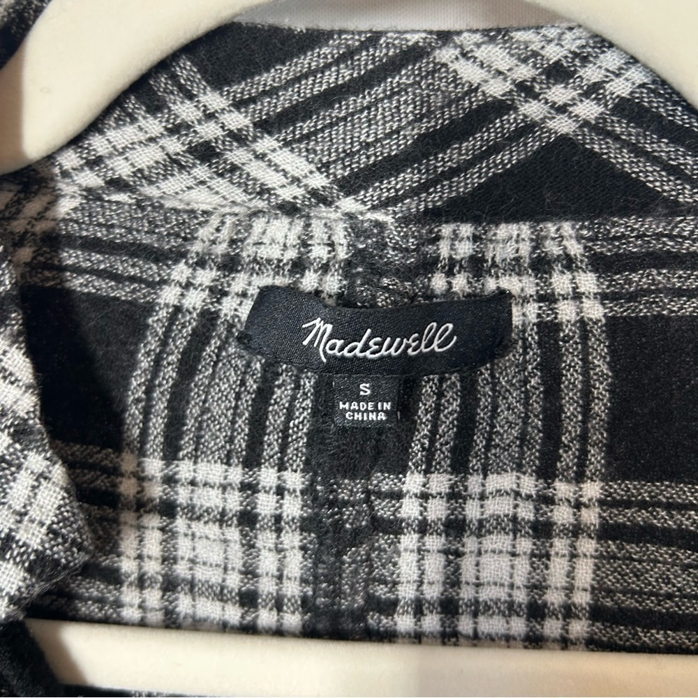 Madewell | Wool Blend Long Sleeve Plaid Top Black White Women’s Size Small - Picture 6 of 12